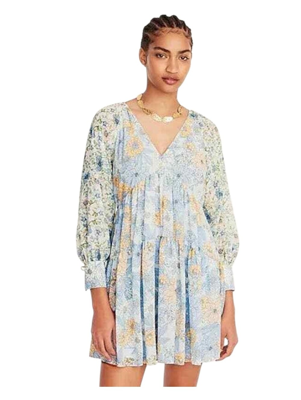 J. Crew NWT Long Sleeve Crinkle Chiffon Dress Mixed Blue Floral Size 0